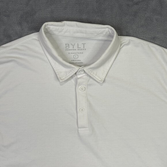 BYLT Polo Shirt Mens Large L White Premium Basics Lux Short Sleeve Stretch Golf - Picture 4 of 8